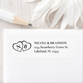 Witte & Zwarte Hart Monogram Bruiloft Etiket
