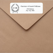 Witte zwarte initialen krans bruiloft retour adres etiket