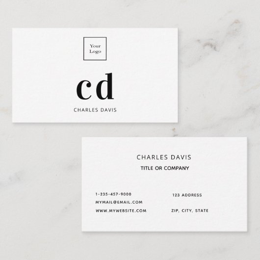 Witte zwarte initialen logo visitekaartje (Voorkant / Achterkant)