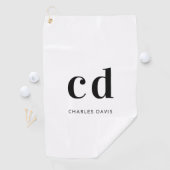 Witte zwarte initialen naam minimalistisch golfhanddoek (Insitu)
