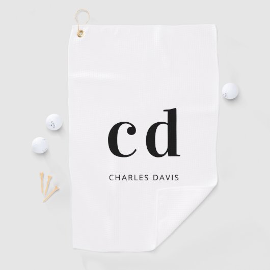 Witte zwarte initialen naam minimalistisch golfhanddoek (Insitu)