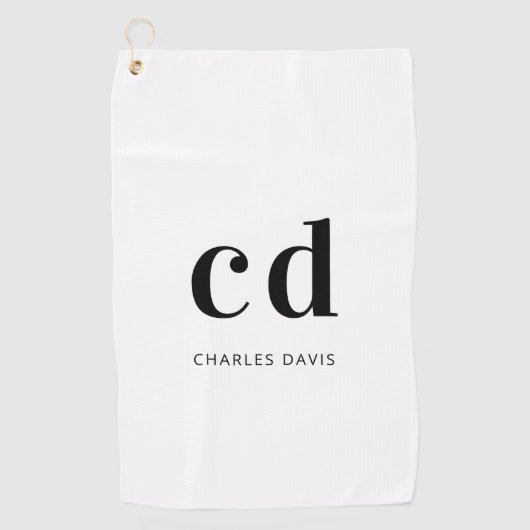 Witte zwarte initialen naam minimalistisch golfhanddoek (Voorkant)