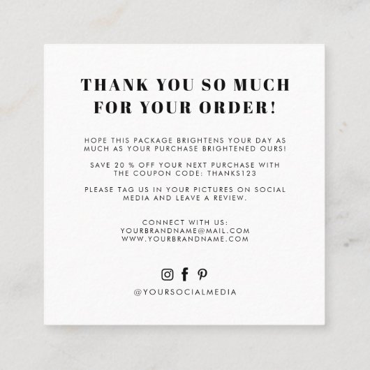 Witte zwarte je hebt een geweldige smaak dank je vierkante visitekaartje (Achterkant)