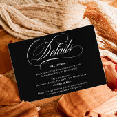 Witte zwarte kalligrafie chique details bruiloft informatiekaartje