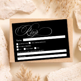 Witte zwarte kalligrafie chique rsvp bruiloft kaart