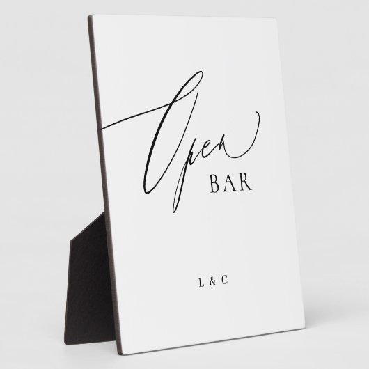 Witte Zwarte Kalligrafie Trouwen OPEN Bar Sign Fotoplaat (Zijkant)