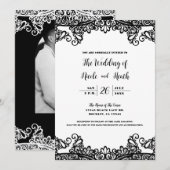 Witte & zwarte kant Elegante Chic bruiloft Kaart (Voorkant / Achterkant)
