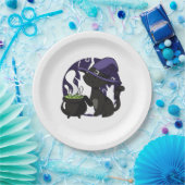 Witte zwarte kat papieren bordje (Feest)