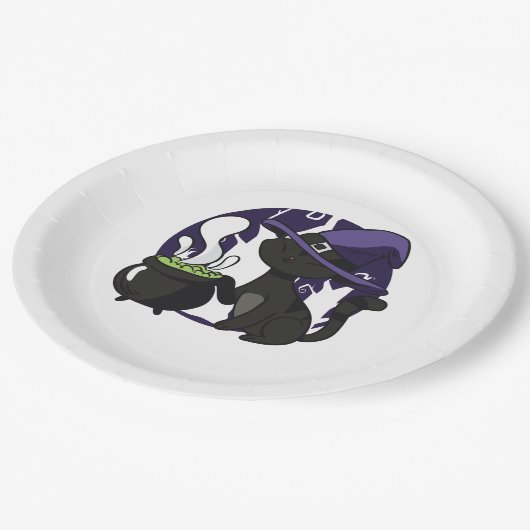 Witte zwarte kat papieren bordje (Gekanteld)