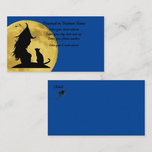 Witte zwarte kat silhouette fullmoon visitekaartje (Voorkant / Achterkant)