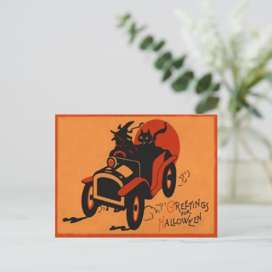 Witte zwarte kat, volle maan briefkaart (Staand voorkant)