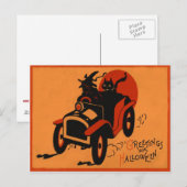 Witte zwarte kat, volle maan briefkaart (Voorkant / Achterkant)