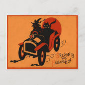 Witte zwarte kat, volle maan briefkaart (Voorkant)