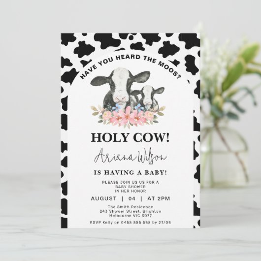 Witte Zwarte Koe Print Bloemen Heilige Koe Baby sh Kaart (Staand voorkant)