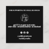 Witte zwarte koele retro script orde dank u vierkante visitekaartje (Achterkant)