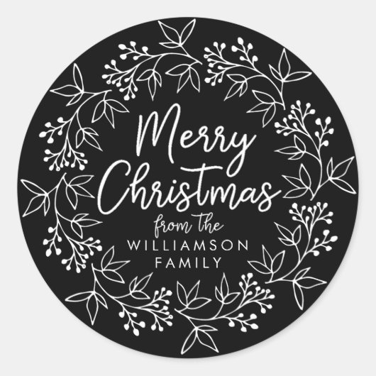 Witte Zwarte krans Kerst Kaart Envelope Seal Ronde Sticker (Voorkant)