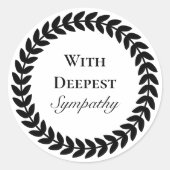 Witte zwarte krans met diepste sympathie ronde sticker (Voorkant)