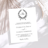 Witte zwarte krans monogram bruiloft uitnodiging