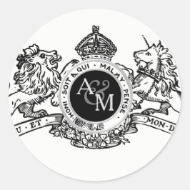 Witte Zwarte Leeuw Eenhoorn Kroon bruiloft embleem Ronde Sticker