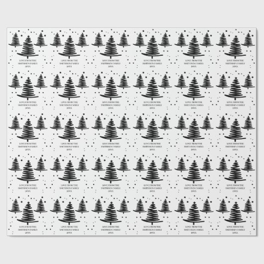 Witte zwarte minimalistische kerstbomen cadeaupapier (Vlak)