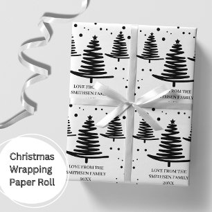 Witte zwarte minimalistische kerstbomen cadeaupapier