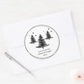 Witte zwarte minimalistische kerstbomen ronde sticker (Envelop)