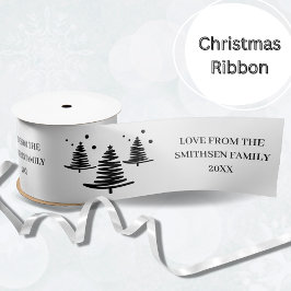 Witte zwarte minimalistische kerstbomen satijnen lint