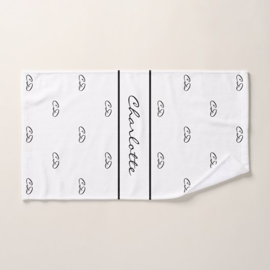 Witte zwarte monogram initiaal naam moderne bad handdoek (Handdoek)