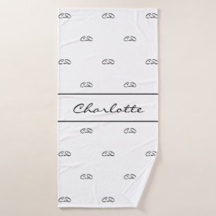 Witte zwarte monogram initiaal patroon naamscript badhanddoek