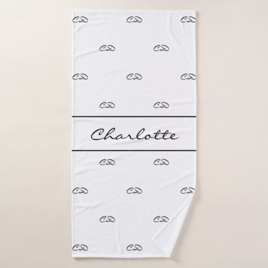 Witte zwarte monogram initiaal patroon naamscript badhanddoek (Badhanddoek)