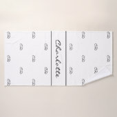 Witte zwarte monogram initiaal patroon naamscript badhanddoek (Badhanddoek)