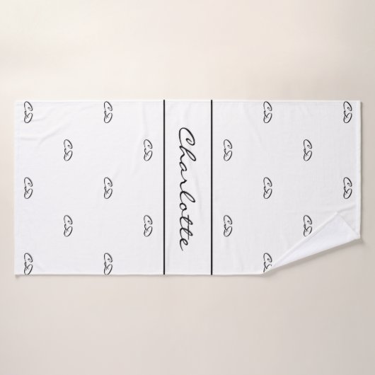 Witte zwarte monogram initiaal patroon naamscript badhanddoek (Badhanddoek)