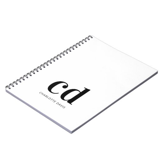 Witte zwarte monogram initialen elegant minimalist notitieboek (Linkerzijde)