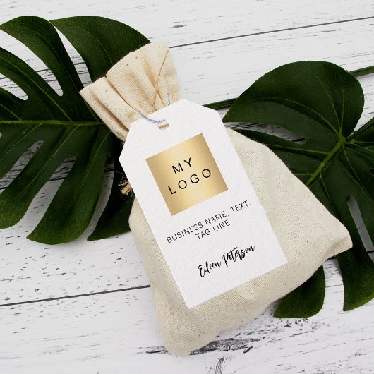 Witte zwarte naam handtekening bedrijf logo hang l cadeaulabel