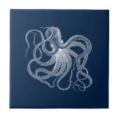 Witte zwarte  nautische octopus tegeltje (Voorkant)