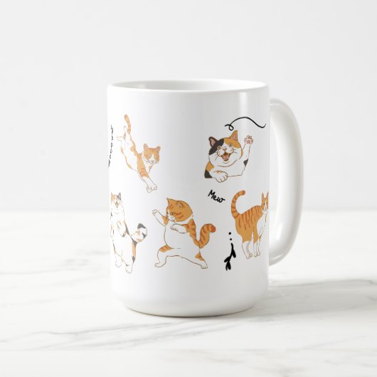 Witte Zwarte Oranje Speelse Katten Koffiemok (Voorkant rechts)