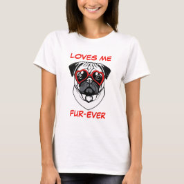 Witte zwarte pug rode hartvormige zonnebril t-shirt