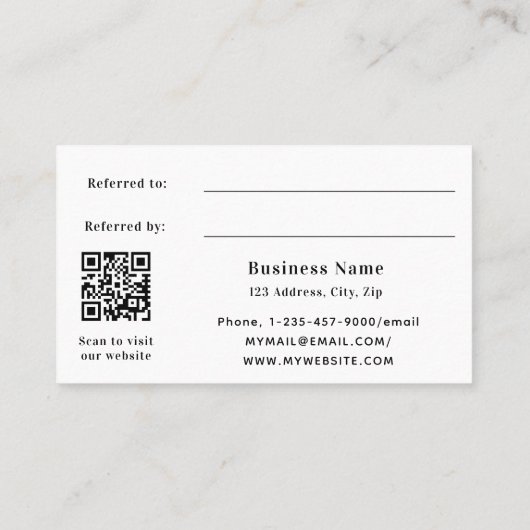 Witte zwarte qr code zakelijke verwijzingskaart kortingskaartje (Achterkant)