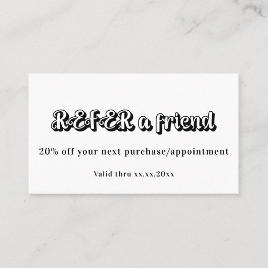 Witte zwarte qr code zakelijke verwijzingskaart kortingskaartje (Voorkant)