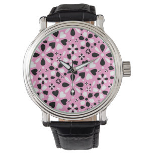 Witte zwarte rode bloemen horloge