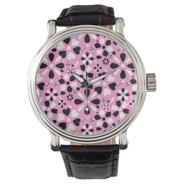 Witte zwarte rode bloemen horloge (Voorkant)