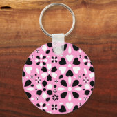 Witte zwarte rode bloemen sleutelhanger (Voorkant)