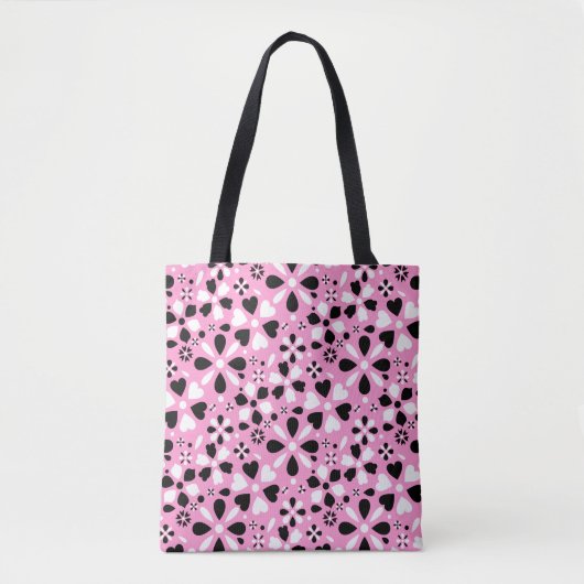 Witte zwarte rode bloemen tote bag (Voorkant)