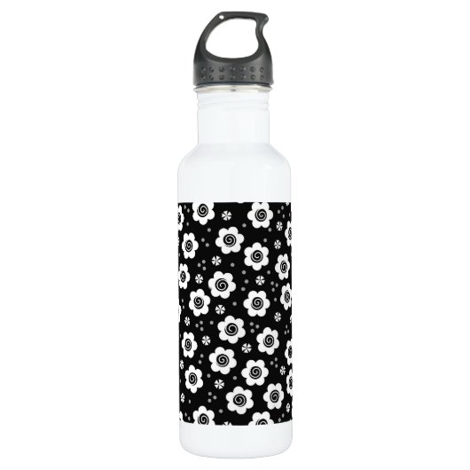 Witte zwarte rode bloemen waterfles  (Voorkant)