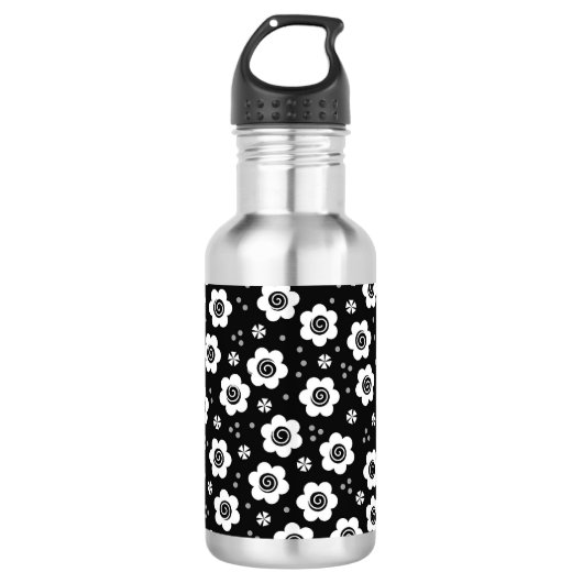 Witte zwarte rode bloemen waterfles (Voorkant)