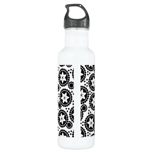 Witte zwarte rode bloemen waterfles  (Achterkant)