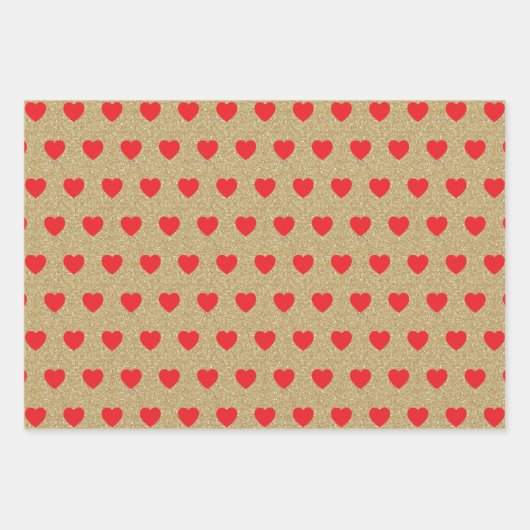 Witte zwarte rode harten, goudglitter Sparkles Inpakpapier Vel (Voorkant 3)