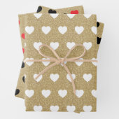 Witte zwarte rode harten, goudglitter Sparkles Inpakpapier Vel (In situ)