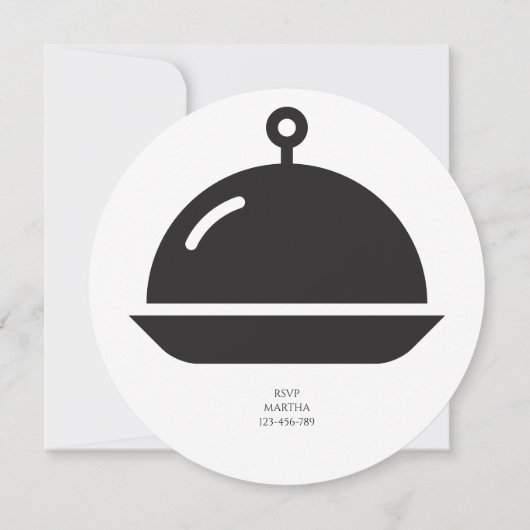 Witte zwarte ronde diner uitnodiging (Achterkant)