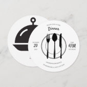 Witte Zwarte Ronde Uitnodiging voor het Diner (Voorkant / Achterkant)